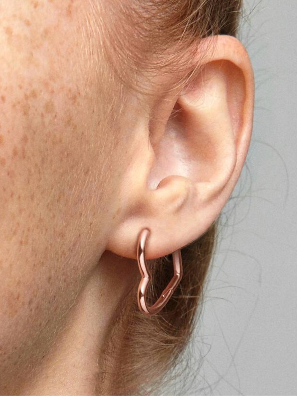 Pandora Rose Gold Asymetrical Heart Hoop Earrings - Women Jewelry - Picture 2 of 8